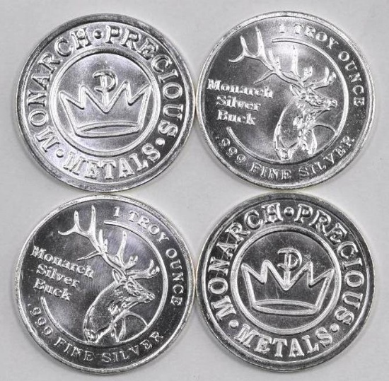 Group of (4) Monarch Silver Buck 1oz. .999 Fine Silver