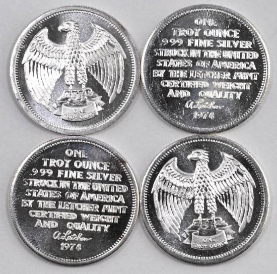 Group of (4) 1974 Letcher Mint 1oz. .999 Fine Silver Rounds