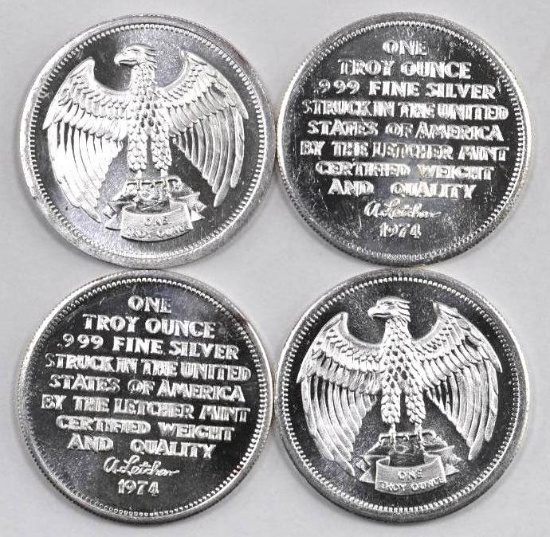Group of (4) 1974 Letcher Mint 1oz. .999 Fine Silver Rounds