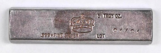 Vintage California Crown Mint 5oz. .999 Fine Silver Ingot/Bar