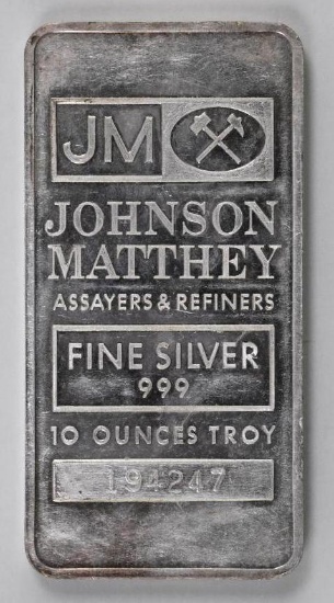 Johnson Matthey 10oz. .999 Fine Silver Ingot/Bar