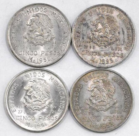 Group of (4) Mexico 5 Peso .720 Silver Rounds