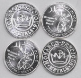 Group of (4) Monarch Silver Buck 1oz. .999 Fine Silver