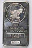 Sunshine Minting 10oz. .999 Fine Silver Ingot / Bar