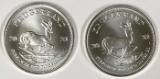 Group of (2) 2021 South Africa Silver Krugerrand 1oz. Rounds