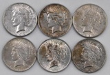 Group of (6) Peace Silver Dollars