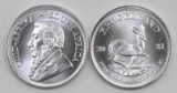 Group of (2) 2021 South Africa Krugerrand 1oz. Fine Silver