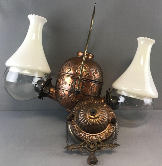 Antique Angle Lamp Co. hanging brass oil lamp