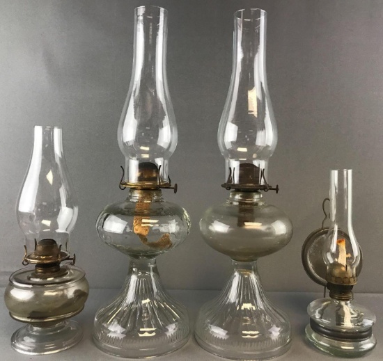 Group of 4 vintage pressed glass oil lamps