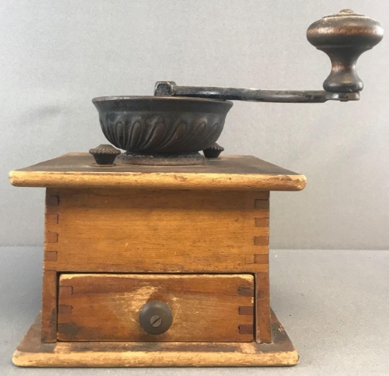Antique cast iron and wood coffee grinder