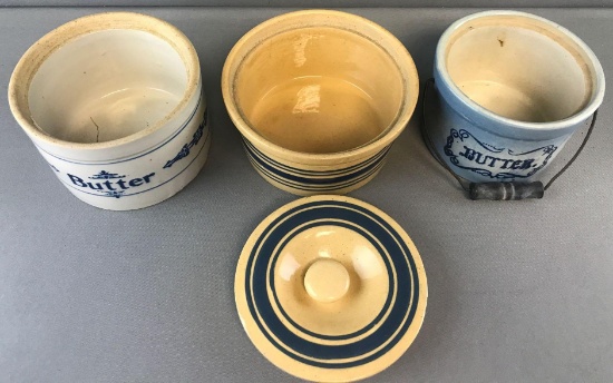 Group of 3 vintage stoneware butter crocks