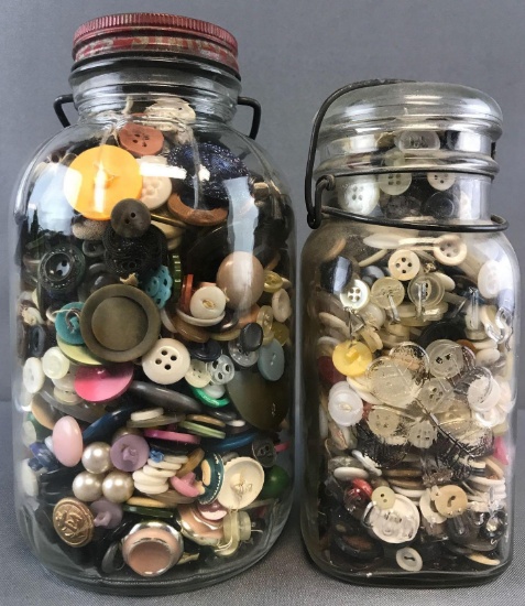 2 jars full of vintage buttons