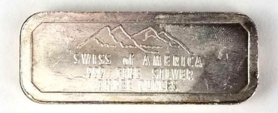 Swiss Of America - Odd Size Silver Bar 3 Oz. Draper Mint .999 Fine