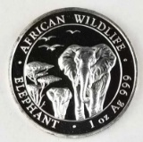 2015 Somali 1 oz .999 Fine Silver African Wildlife Elephant Coin 100 Shillings Round