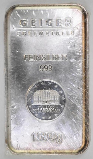 Geiger Edelmetalle 1000 Gram. - 1 Kilo (32.15oz.) .999 Fine Silver Ingot/Bar
