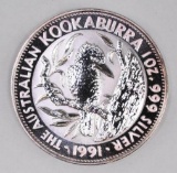 1991 Australia Kookaburra 1oz. .999 Fine Silver