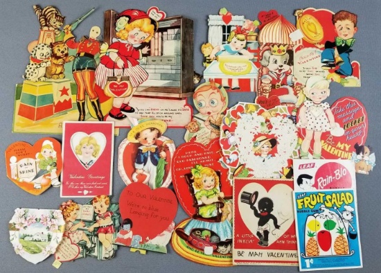 Group of vintage Valentine cards and more