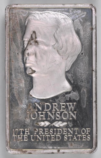 Presidential Ingots Collection Andrew Johnson 10.5oz. .925 Fine Silver Ingot/Bar