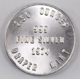 1974 Swiss of America Draper Mint 2.50oz. .999 Fine Silver Round