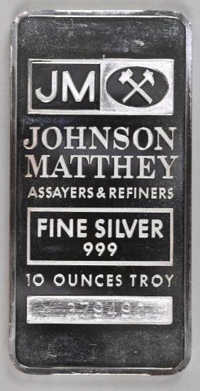 Johnson Matthey 10oz. .999 Fine Silver Ingot/Bar