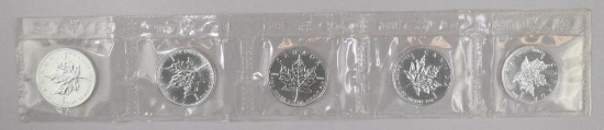Group of (5) 1995 Canada Maple Leaf 1oz. .9999 Fine Silver