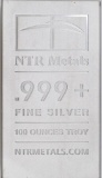 NTR Metals 100oz. .999 Fine Silver Ingot/Bar