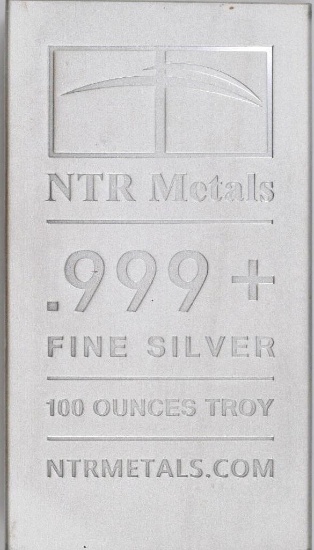 NTR Metals 100oz. .999 Fine Silver Ingot/Bar