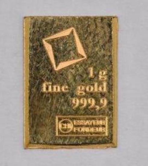 Essayeur Fondeur 1 Gram .999 Fine Gold Ingot / Bar