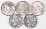 Group of (5) Peace Silver Dollars