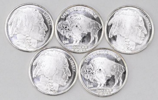 Group of (5) Highland Mint Buffalo 1/10thoz. .999 Fine Silver