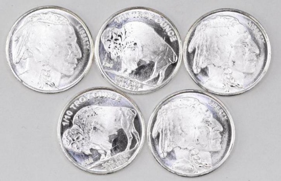 Group of (5) Highland Mint Buffalo 1/10thoz. .999 Fine Silver