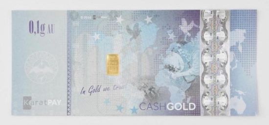 Karatpay 2016 0.1 Gram .9999 Fine Gold in Certificate
