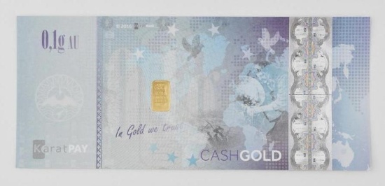 Karatpay 2016 0.1 Gram .9999 Fine Gold in Certificate