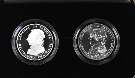 1987 France Lafayette Piedforts 100 Francs 2-Coin Proof & BU Silver Crowns