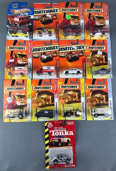 Group of 13 Matchbox, Hot Wheels, and Tonka Vehicles