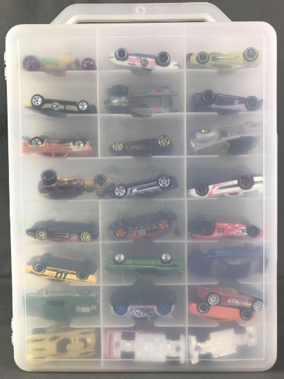 Group of Hot Wheels Die Cast Vehicles in Case