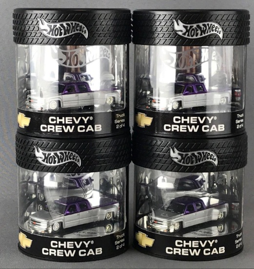 Group of 4 Hot Wheels Chevy Crew Cab die-cast vehicles