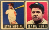 Group of 2 Baseball Cards Babe Ruth Stan Musial