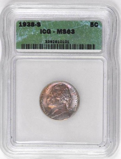 1938 S Jefferson Nickel (ICG) MS63