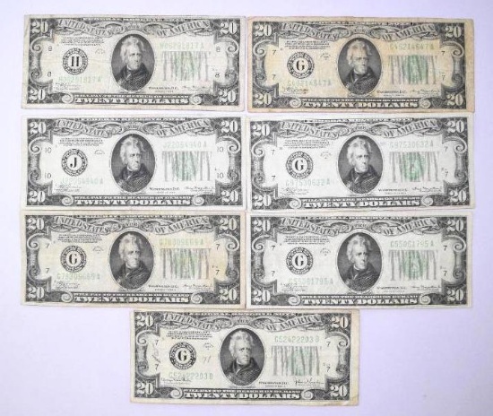 Group of (7) $20 1934 Federal Reserve Notes
