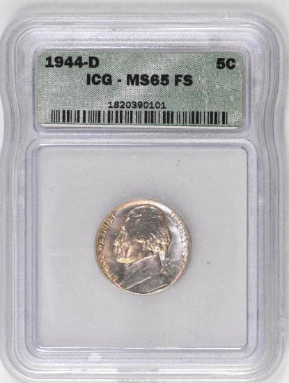 1944 D Jefferson War-time Nickel (ICG) MS65FS