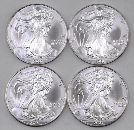 Group of (4) 2001 American Silver Eagle 1oz.