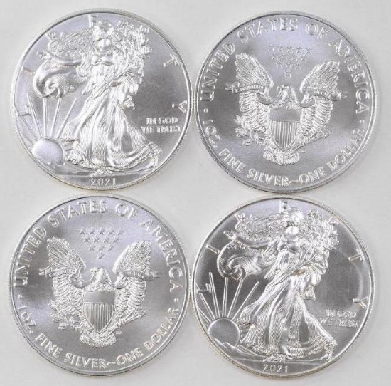 Group of (4) 2021 American Silver Eagle (Type 1) 1oz.