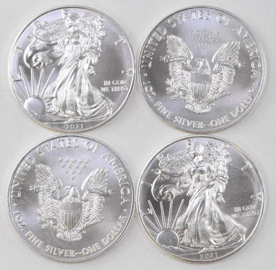 Group of (4) 2021 American Silver Eagle (Type 1) 1oz.