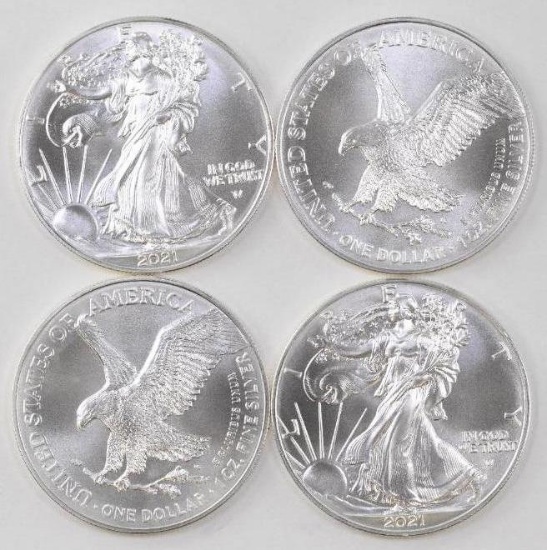 Group of (4) 2021 American Silver Eagle (Type 2) 1oz.