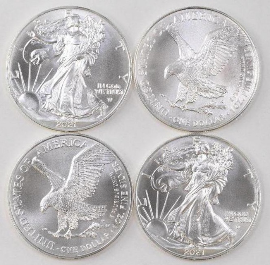 Group of (4) 2021 American Silver Eagle (Type 2) 1oz.