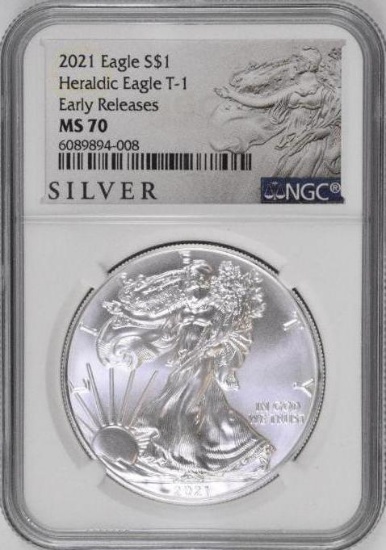 2021 American Silver Eagle Heraldic Eagle T-1 1oz (NGC) MS70 Early Release