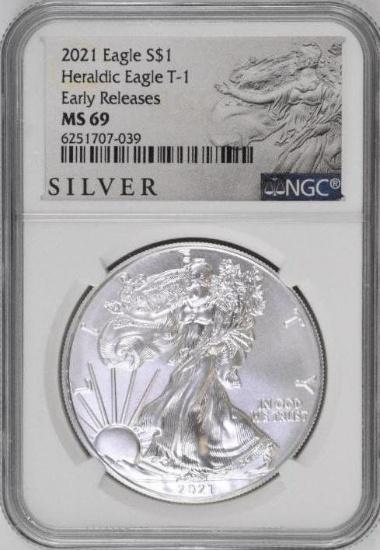 2021 American Silver Eagle Heraldic Eagle T-1 1oz (NGC) MS69 Early Release