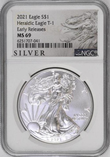 2021 American Silver Eagle Heraldic Eagle T-1 1oz (NGC) MS69 Early Release