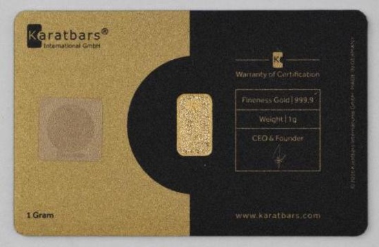 Karatbars 1 Gram .9999 Fine Gold Ingot/Bar